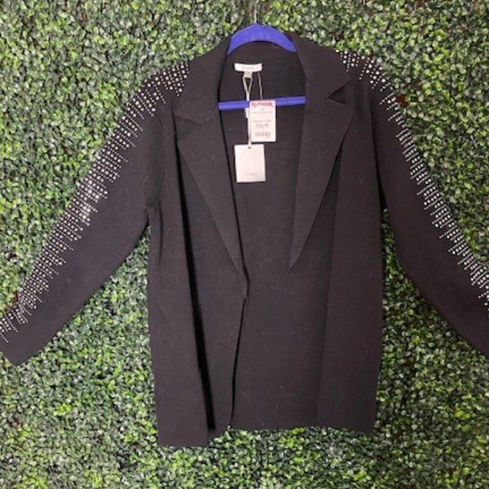NWT Black Rhinestone Embellished Blazer Style Sweater Size Medium (Runs Big)